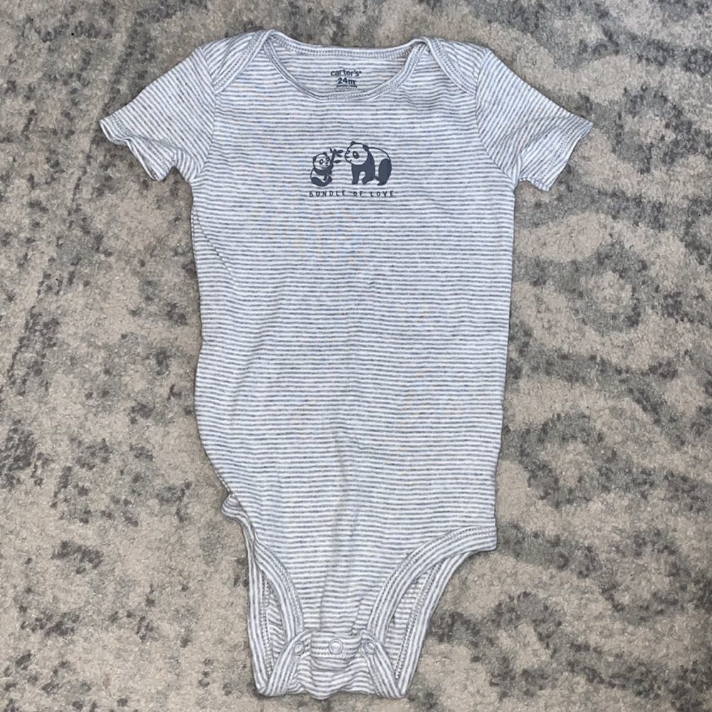 Carter’s One Piece Bodysuit 24 Month Short Sleeve Snap Striped Panda